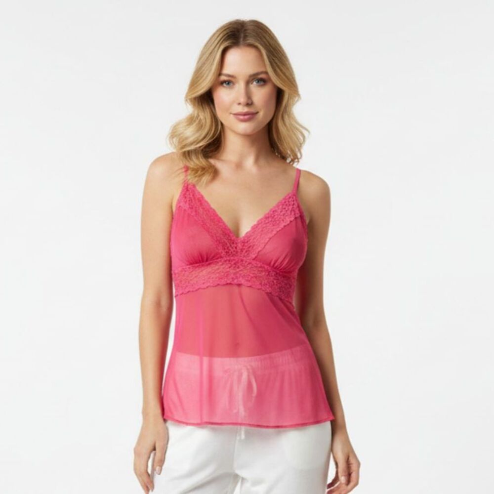 Cosabella Hot Pink Sheer lace Trim Allure Camisole Top M NEW